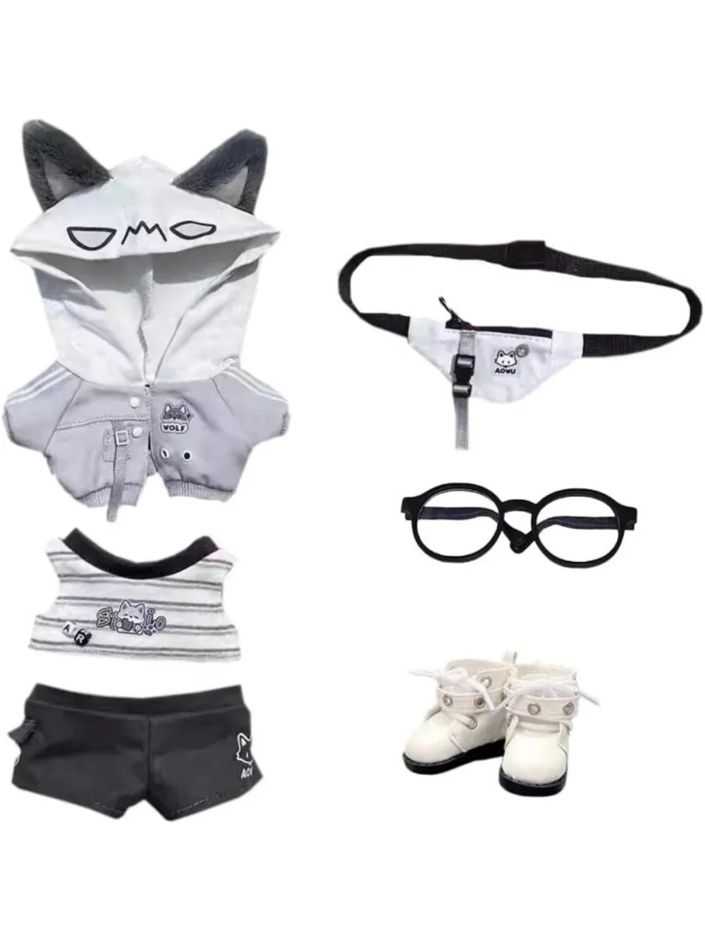 Plush Doll Outfit Set - Hoodie, Vest, Pants, Backpack & Accessories - Soft Toy